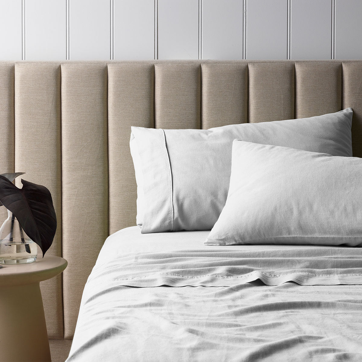 White Vintage Washed Linen Cotton Blend Sheet Set Single