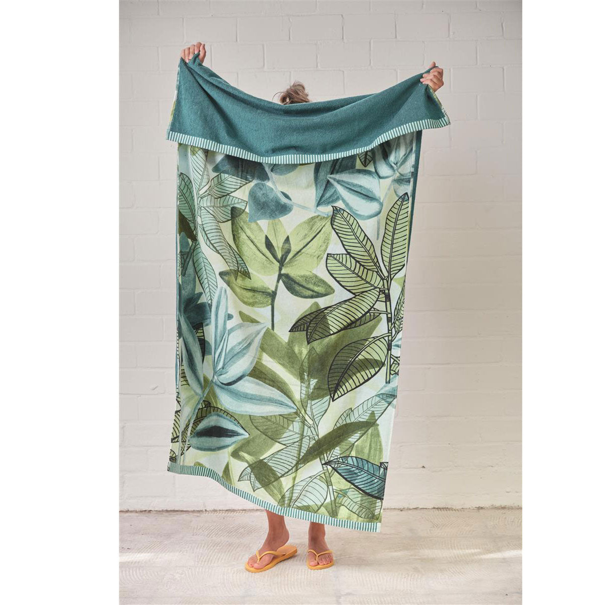 Jungle Vibe Green Cotton Velour Beach Towel
