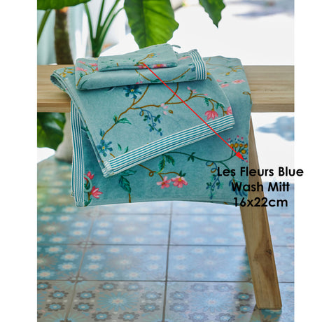 Les Fleurs Cotton Wash Mitt Blue