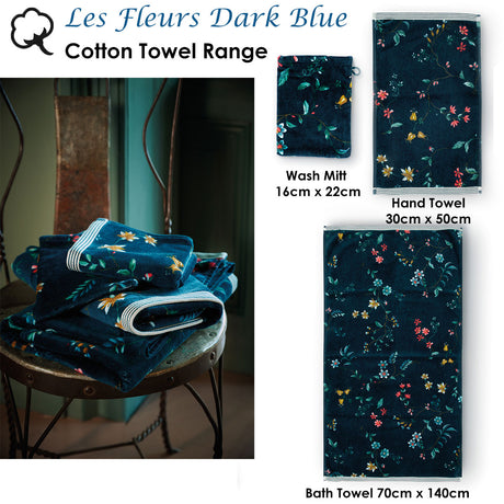 Les Fleurs Dark Blue Wash Mitt 16cm x 22cm