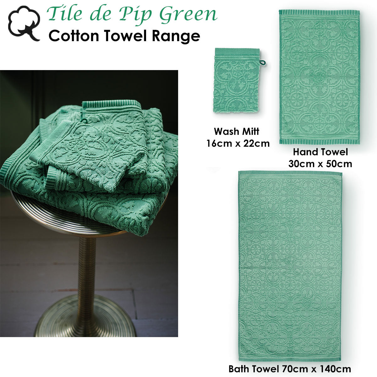 Tile de Pip Green Wash Mitt 16cm x 22cm