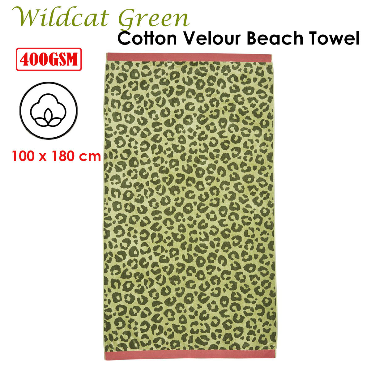 Wildcat Green Cotton Velour Beach Towel
