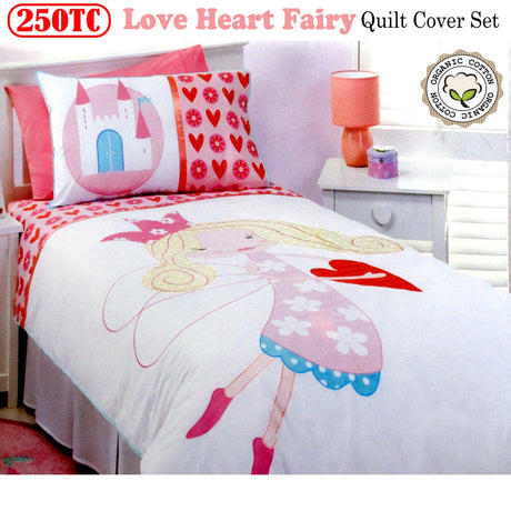 250TC Love Heart Fairy Quilt Cover Set Single