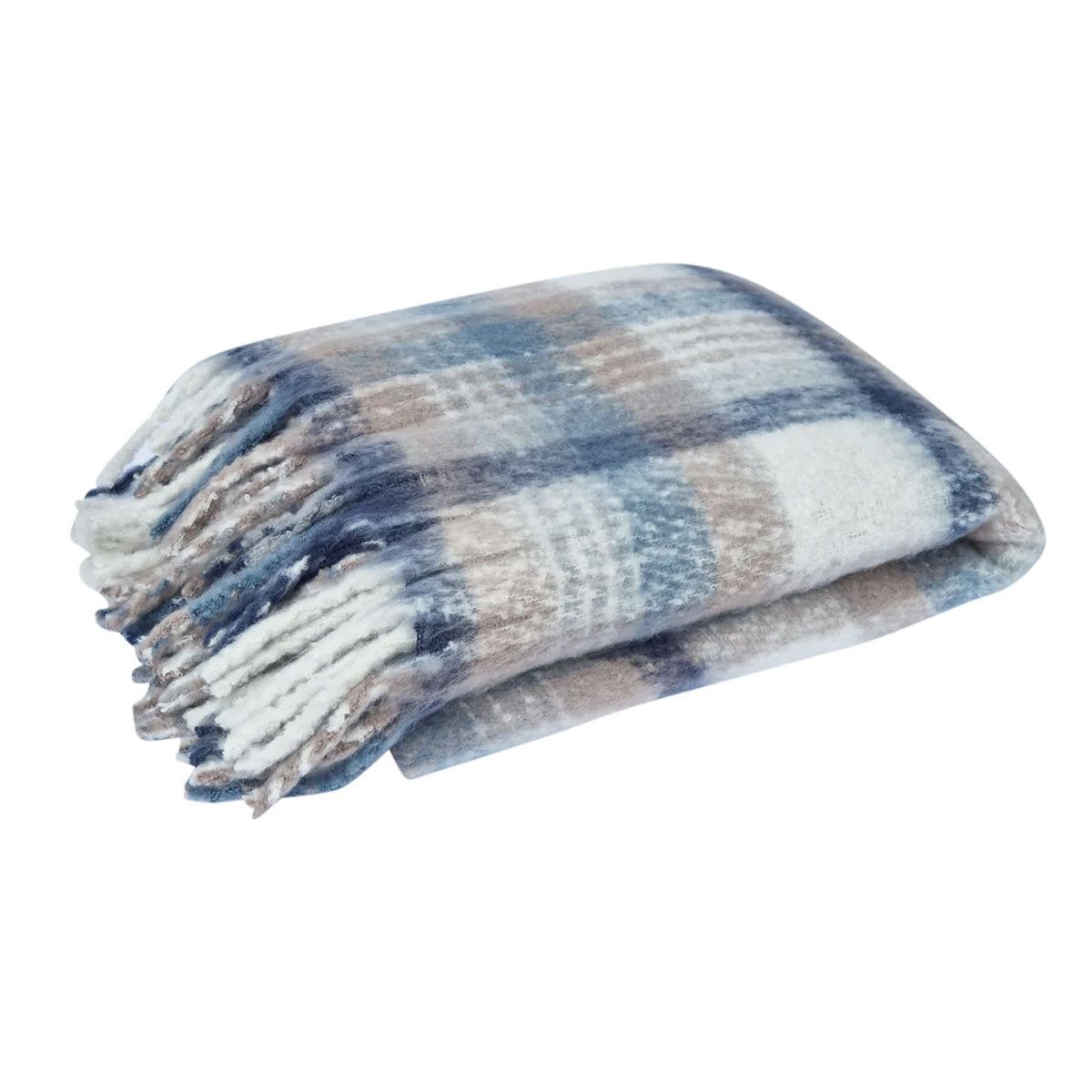 Aiden Navy Multi Faux Mohair Throw Rug with Fringe 130 x 160cm