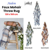 Aiden Navy Multi Faux Mohair Throw Rug with Fringe 130 x 160cm
