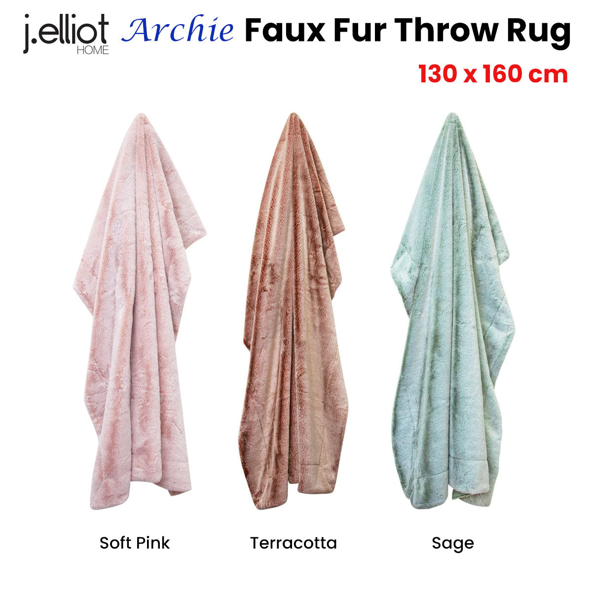 Archie Terracotta Faux Fur Throw Rug 130 x 160cm