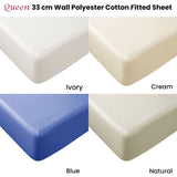Polyester Cotton Fitted Sheet 33cm Wall Queen Ivory