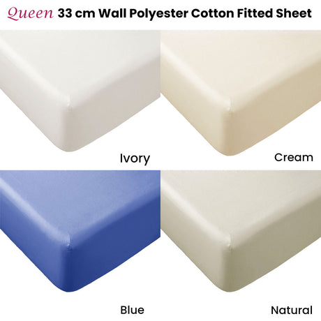 Polyester Cotton Fitted Sheet 33cm Wall Queen Ivory