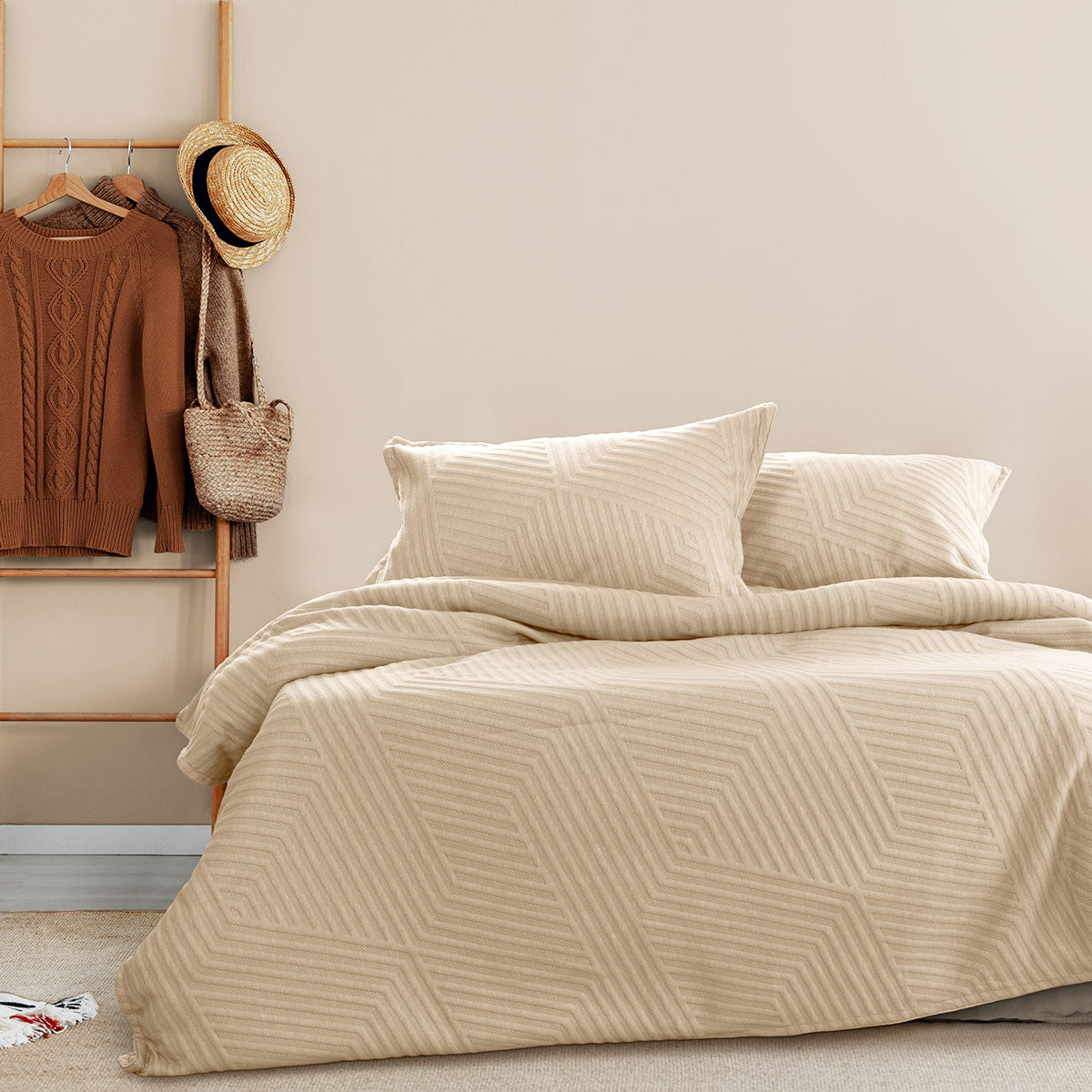 Alton Linen Jacquard Embossed Texture Geo Quilt Cover Set Queen