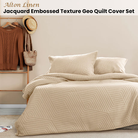 Alton Linen Jacquard Embossed Texture Geo Quilt Cover Set Queen