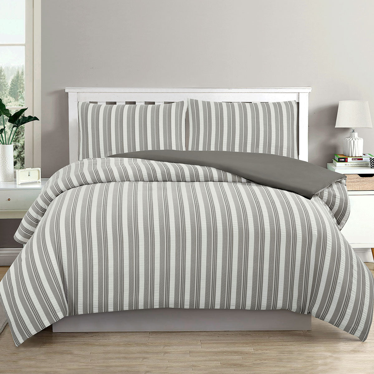 Cove Charcoal Seersucker Waffle Quilt Cover Set Single