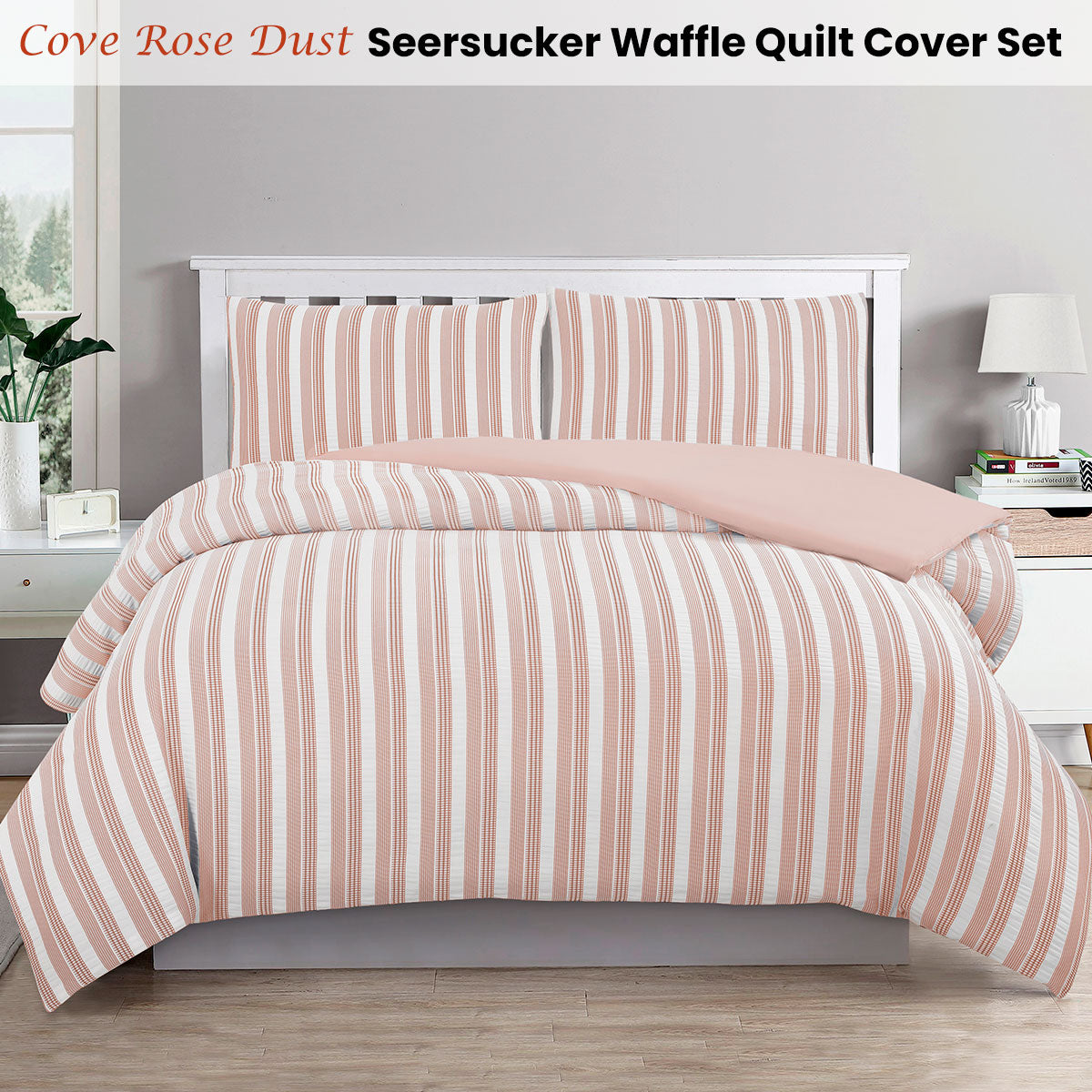 Cove Rose Dust (Similar to Peach color) Seersucker Waffle Quilt Cover Set Double