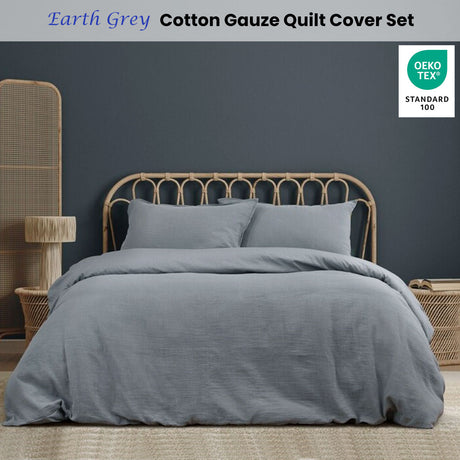 Earth Grey Cotton Gauze Quilt Cover Set Queen
