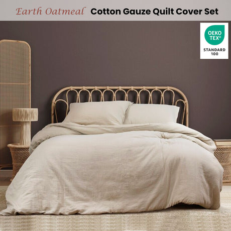 Earth Oatmeal Cotton Gauze Quilt Cover Set Queen