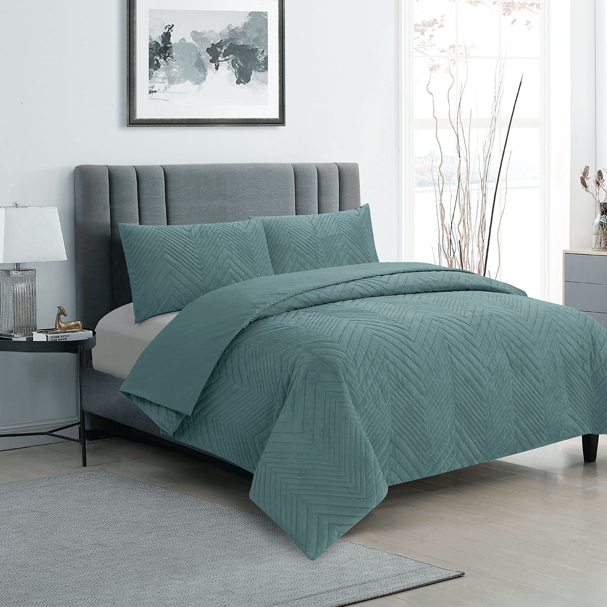 Hana Stormy Sea Embossed Velvet Quilt Cover Set Queen