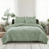 Kiah Pale Olive Textured Clipped Jacquard Quilt Cover Set King