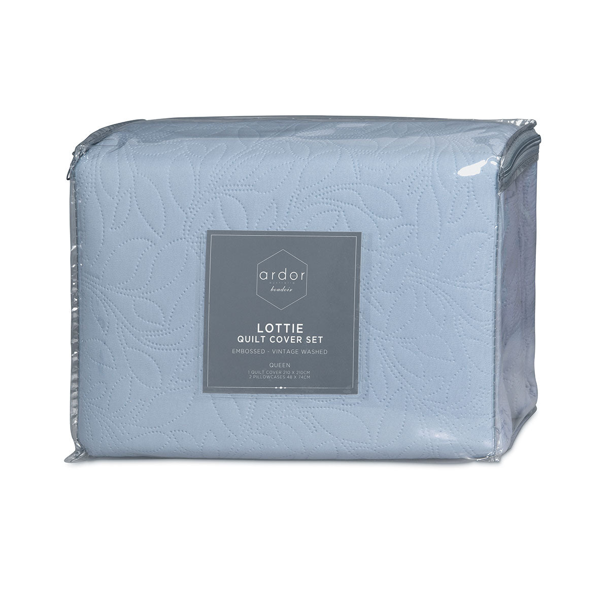 Lottie Bluebell Pinsonic Embossed Quilt Cover Set Queen