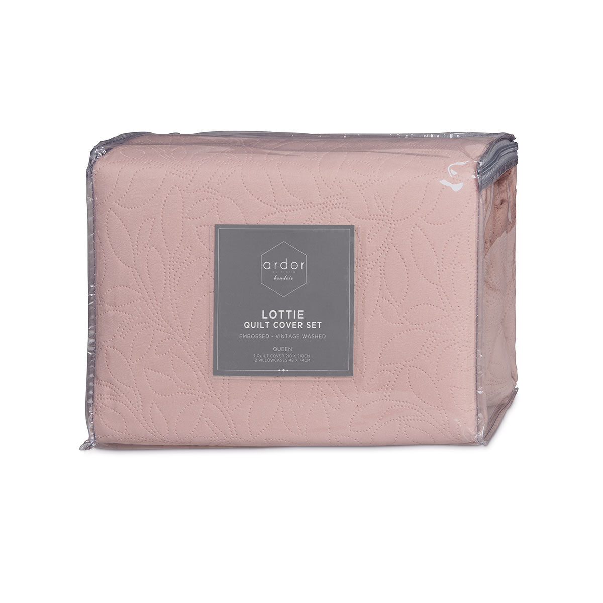 Lottie Blush Pinsonic Embossed Quilt Cover Set Queen
