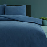 Maxwell Navy Embossed Vintage Washed Quilt Cover Set Queen