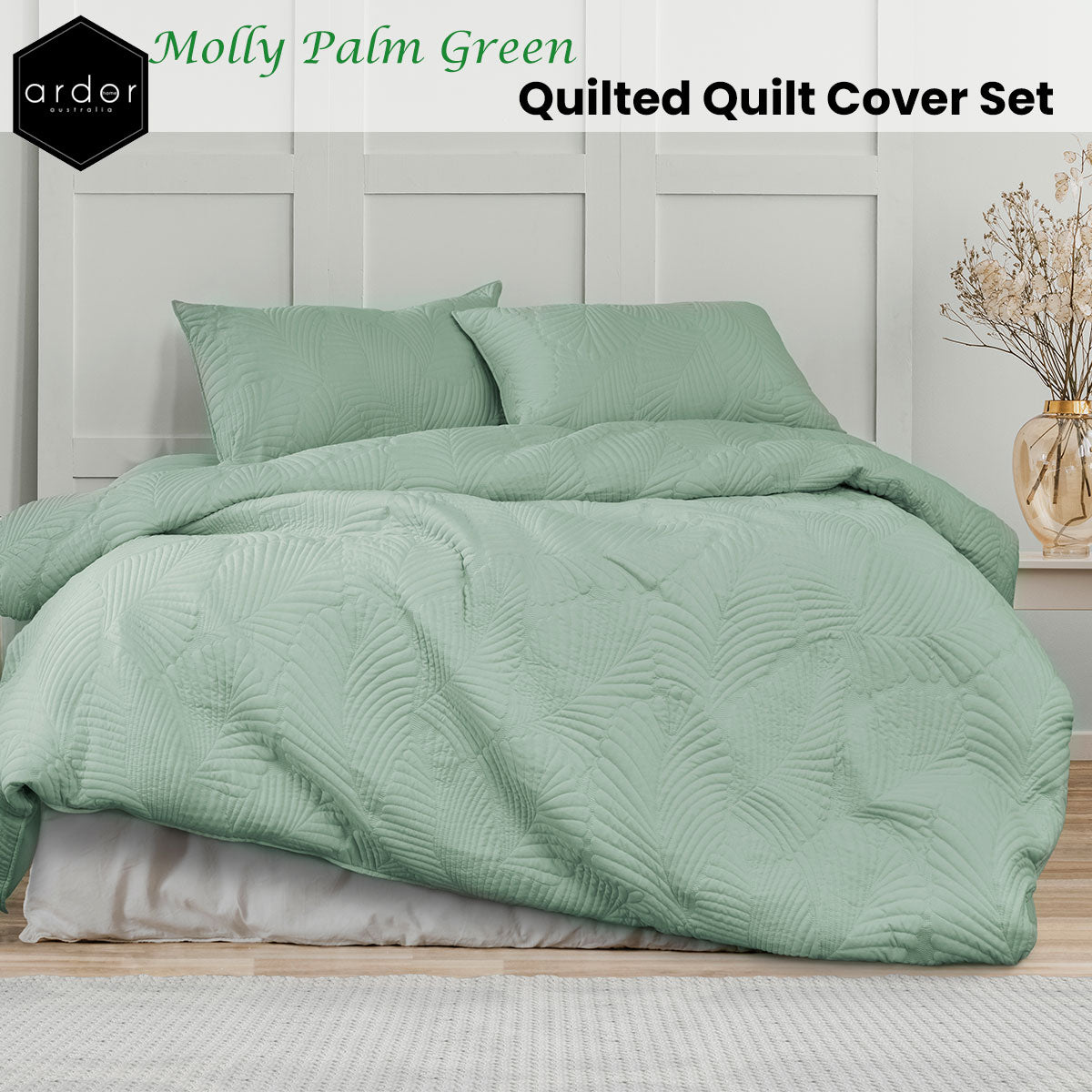 Molly Palm Green Quilted Quilt Cover Set Queen
