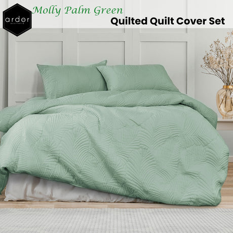 Molly Palm Green Quilted Quilt Cover Set Queen