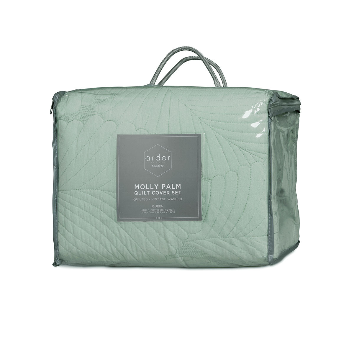 Molly Palm Green Quilted Quilt Cover Set Queen