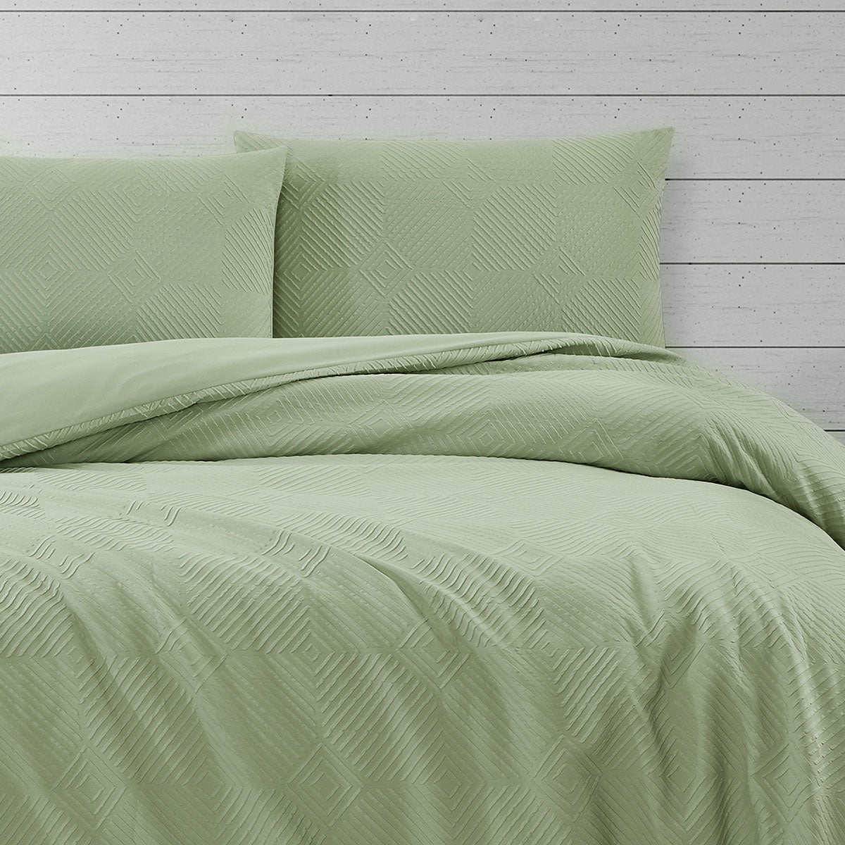 Preston Pale Green Embossed Quilt Cover Set King
