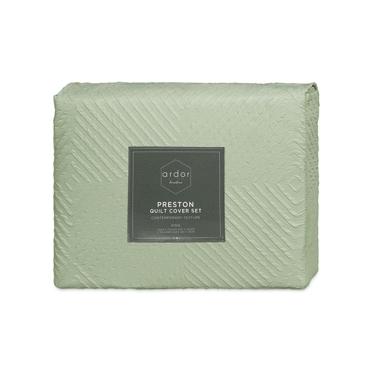 Preston Pale Green Embossed Quilt Cover Set Queen