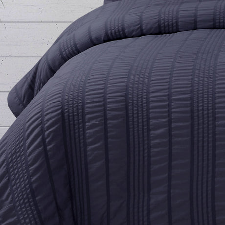 Sommer Indigo Seersucker Stripe Quilt Cover Set King
