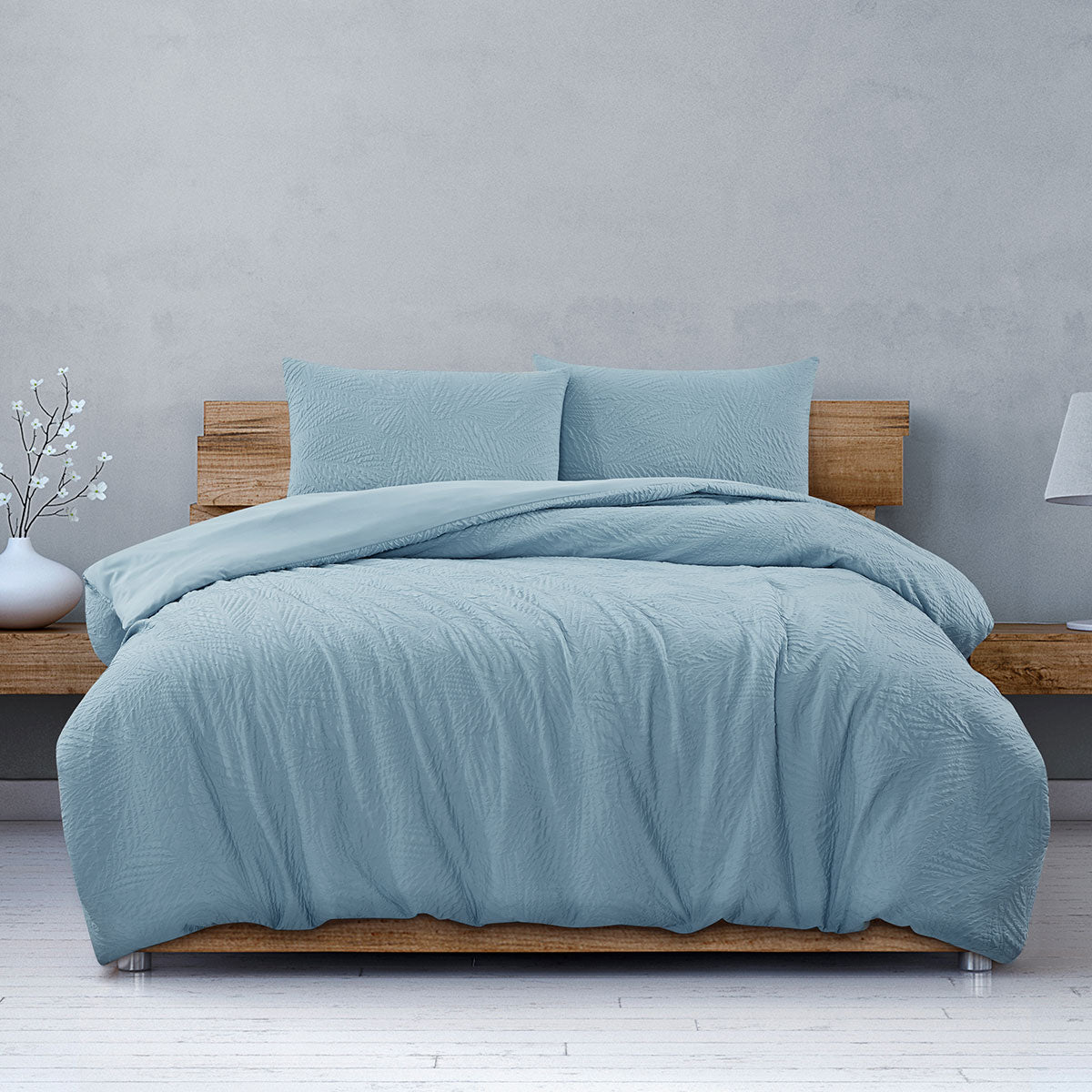 South Coast Pale Blue Embossed Quilt Cover Set Queen