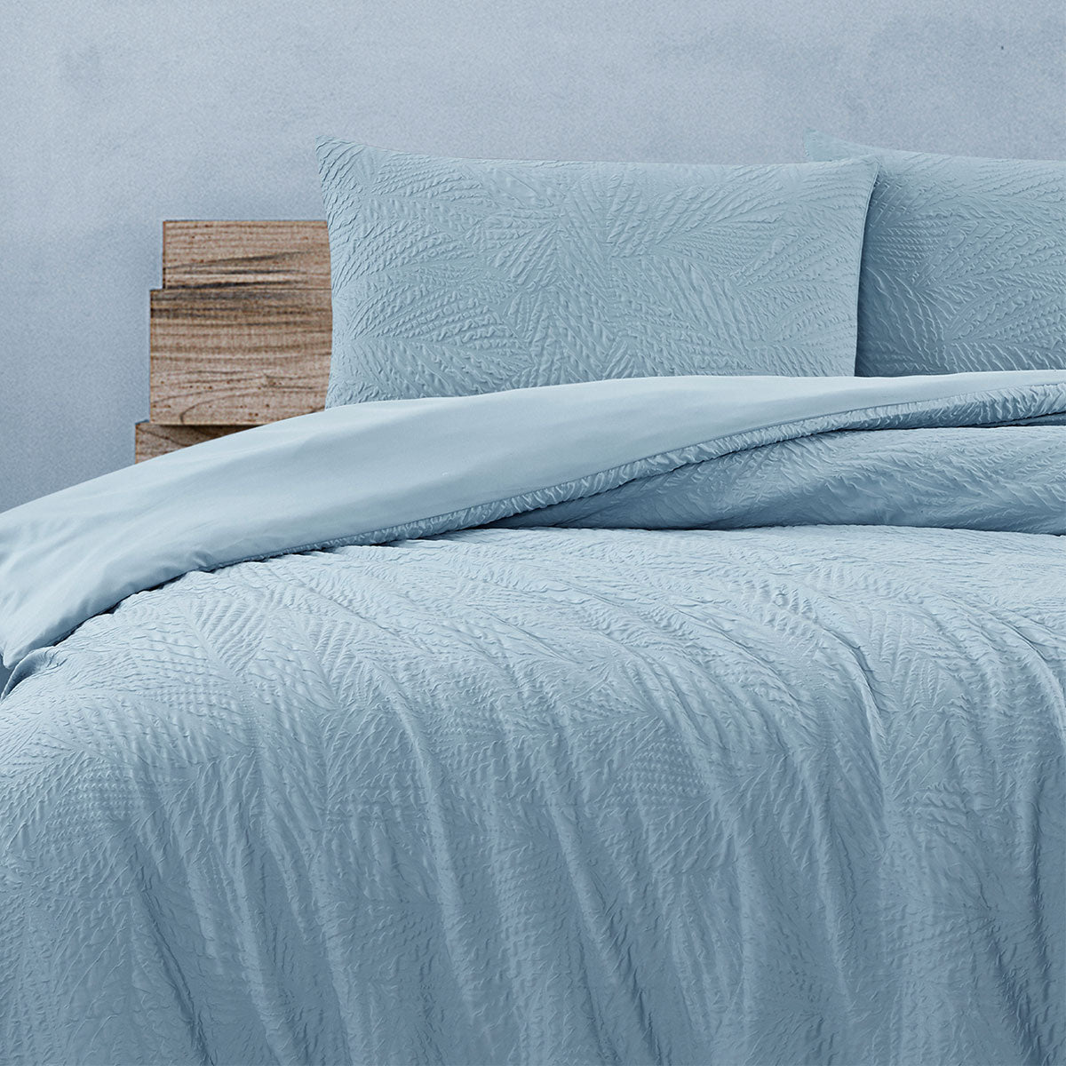 South Coast Pale Blue Embossed Quilt Cover Set Queen