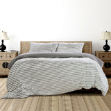 Striped Faux Fur Grey Super Soft Quilt Cover Set Queen
