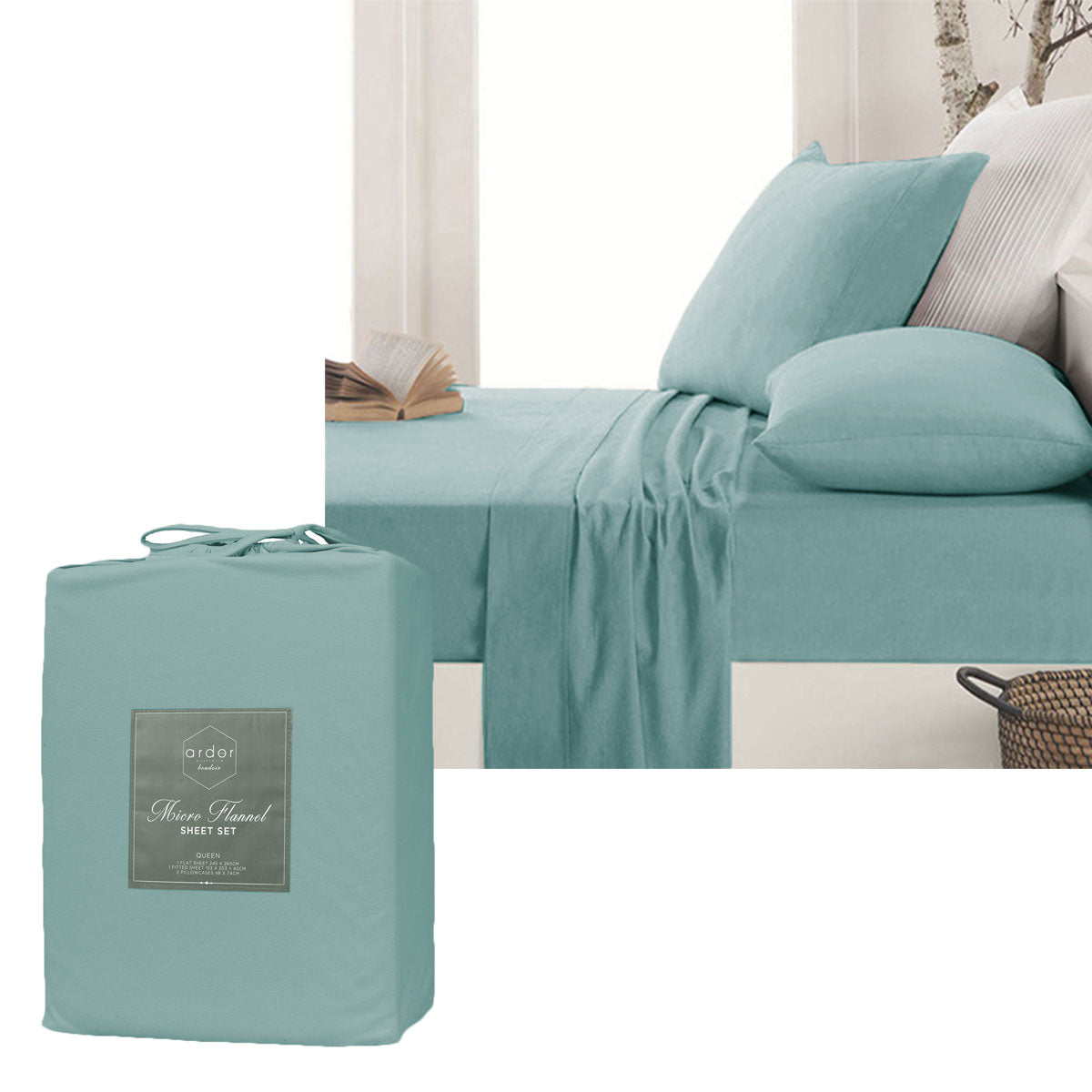 Micro Flannel Sheet Set Blue Mega King