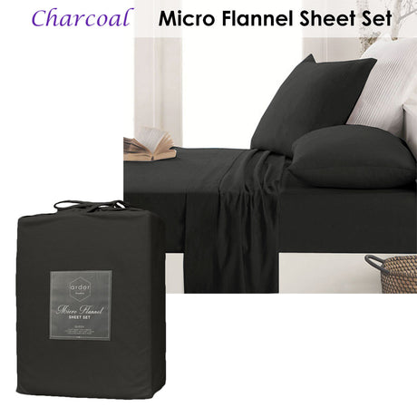 Micro Flannel Sheet Set Charcoal Mega Queen