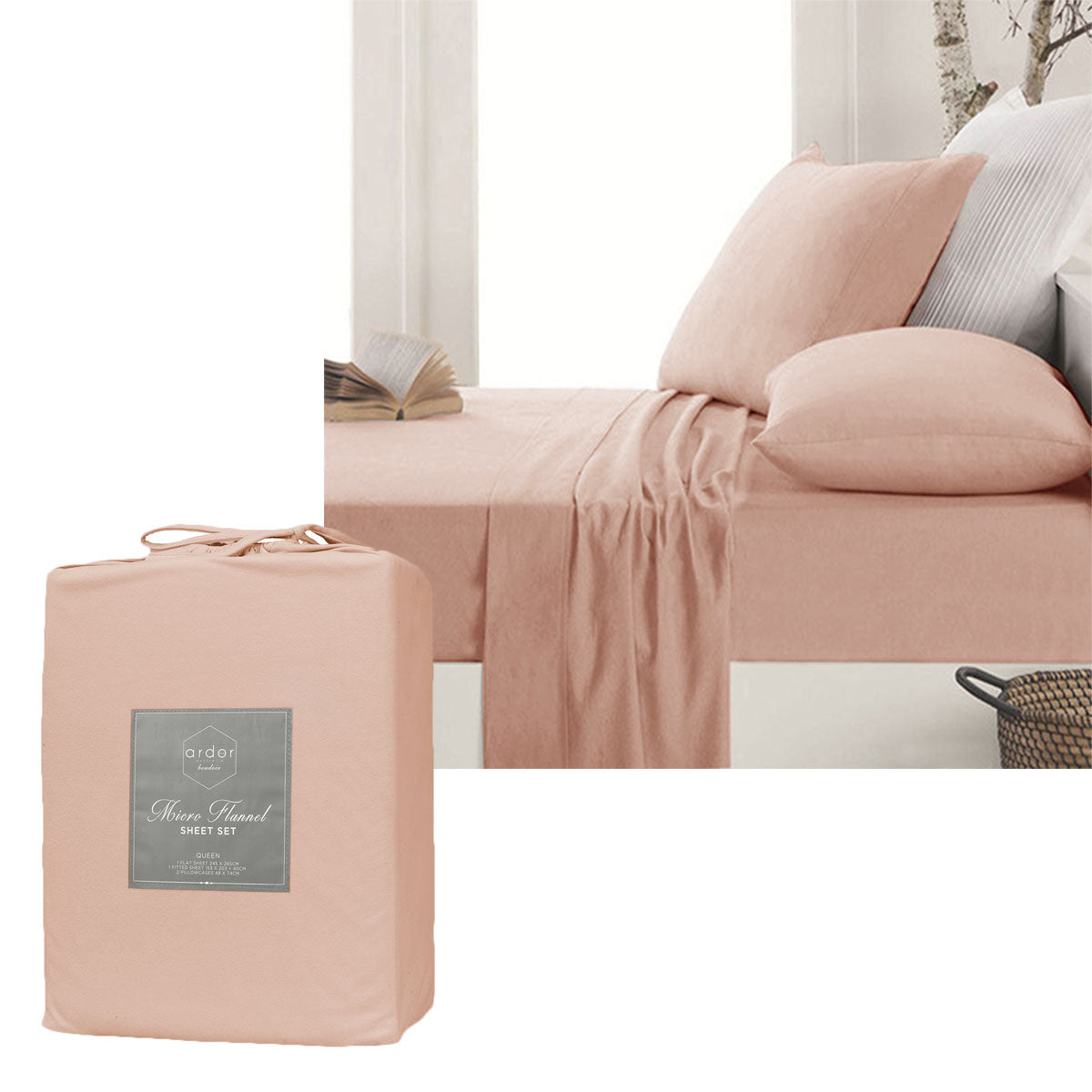 Micro Flannel Sheet Set Dusty Pink Mega Queen
