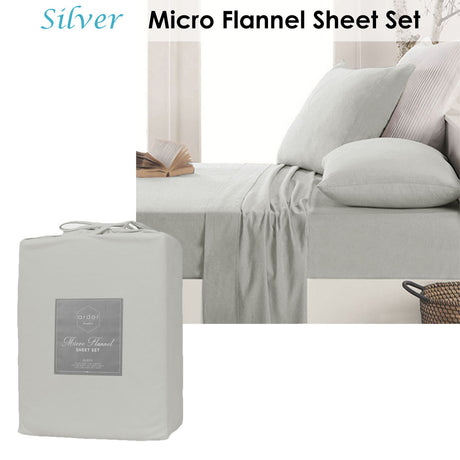Micro Flannel Sheet Set Silver Mega Queen
