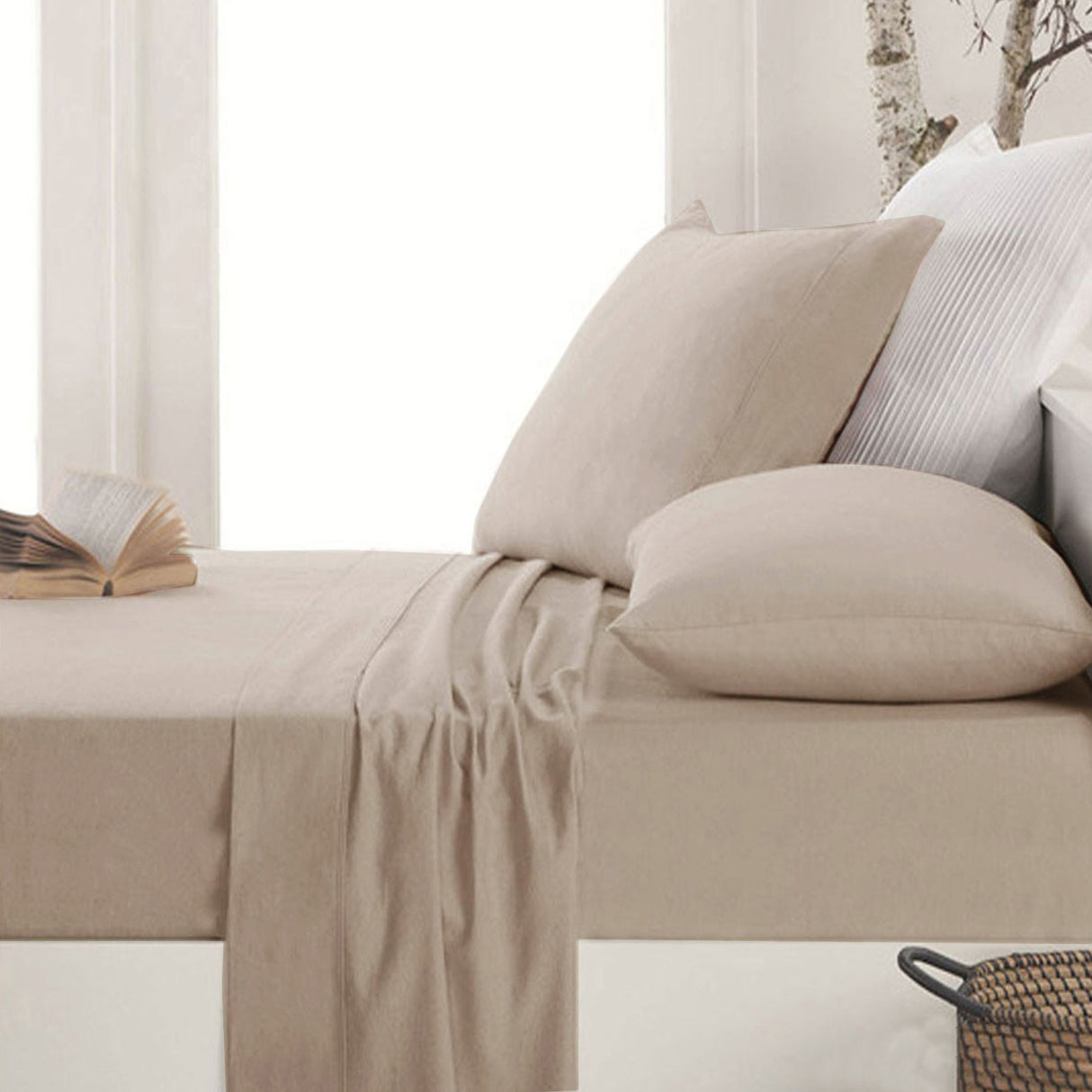 Easy-care Micro Flannelette Sheet Set Taupe Single