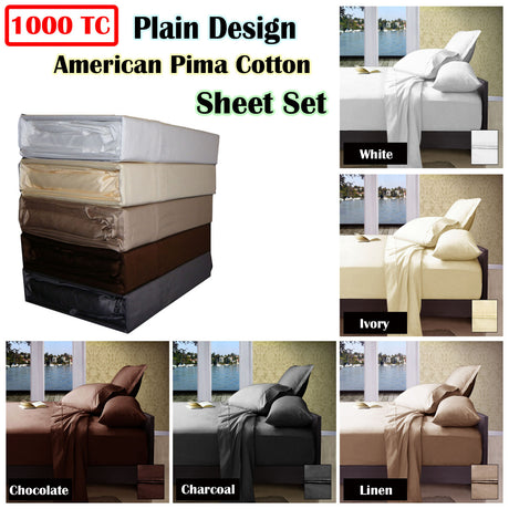 1000TC American Pima Cotton Plain Design Sheet Set Chocolate King