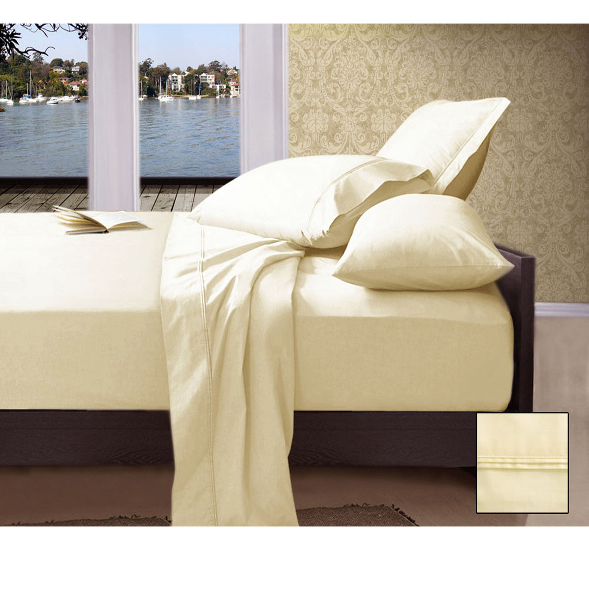 1000TC American Pima Cotton Plain Design Sheet Set Ivory Queen
