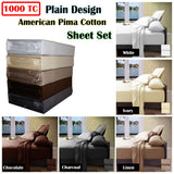 1000TC American Pima Cotton Plain Design Sheet Set Linen King