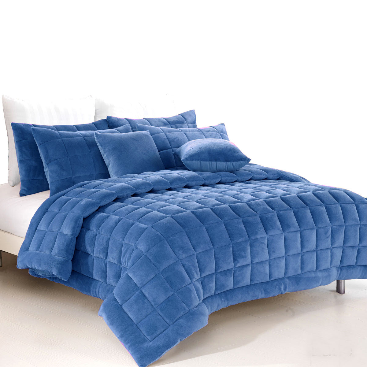 Augusta Faux Mink Quilt / Comforter Set Denim Queen