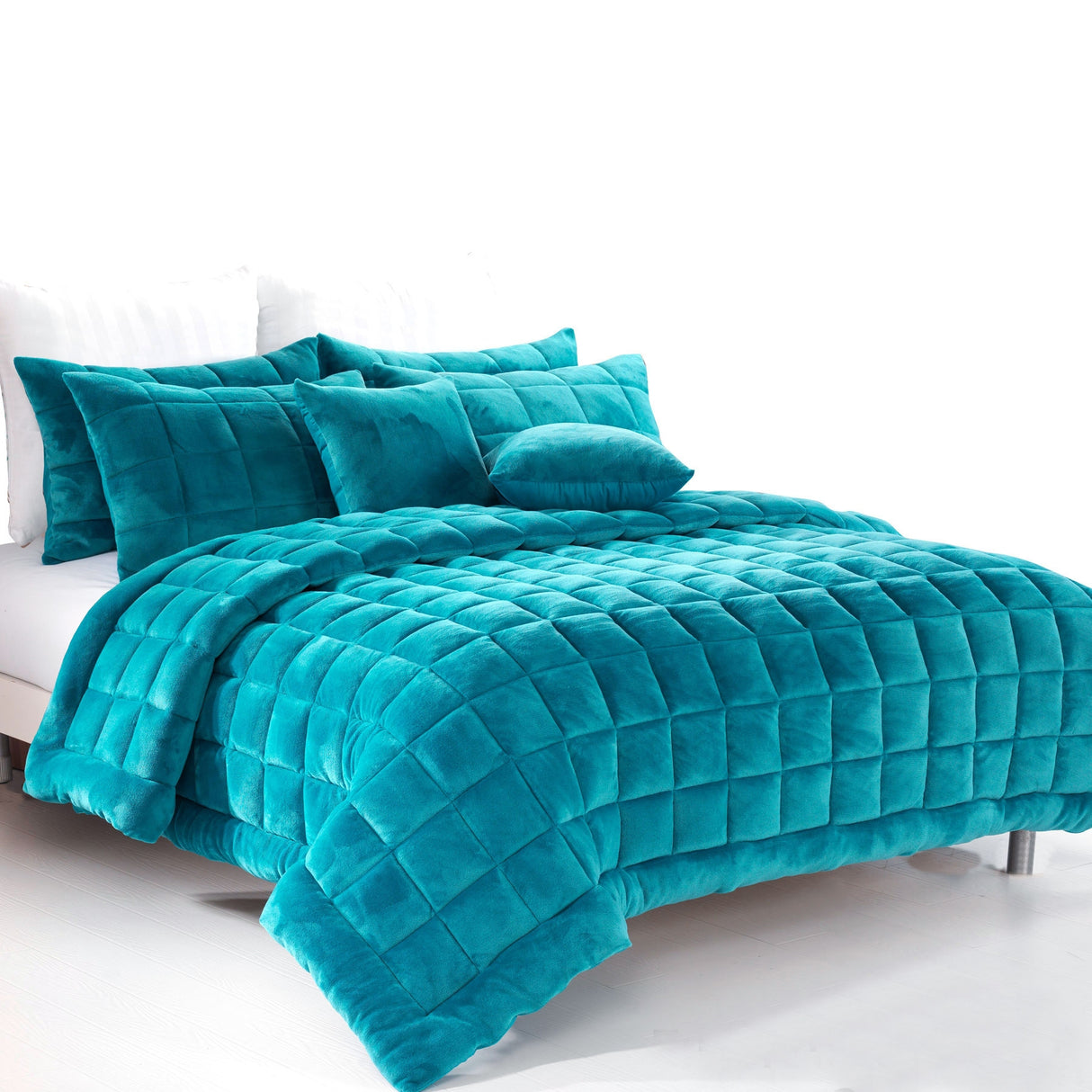 Augusta Faux Mink Quilt / Comforter Set Emerald Green Queen