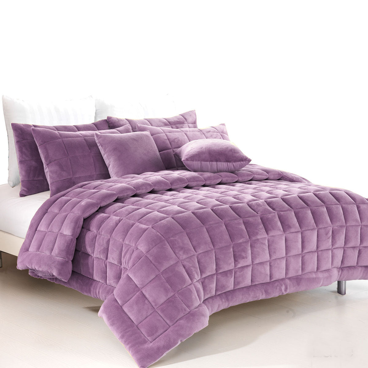 Augusta Faux Mink Quilt / Comforter Set Lilac Queen