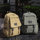 Unisex Leisure Canvas Backpack Durable Waterproof Outdoor Travel Rucksack(Khaki)