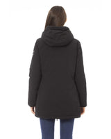 Black Down Jacket with Adjustable Hood and Baldinini Monograms XL Women