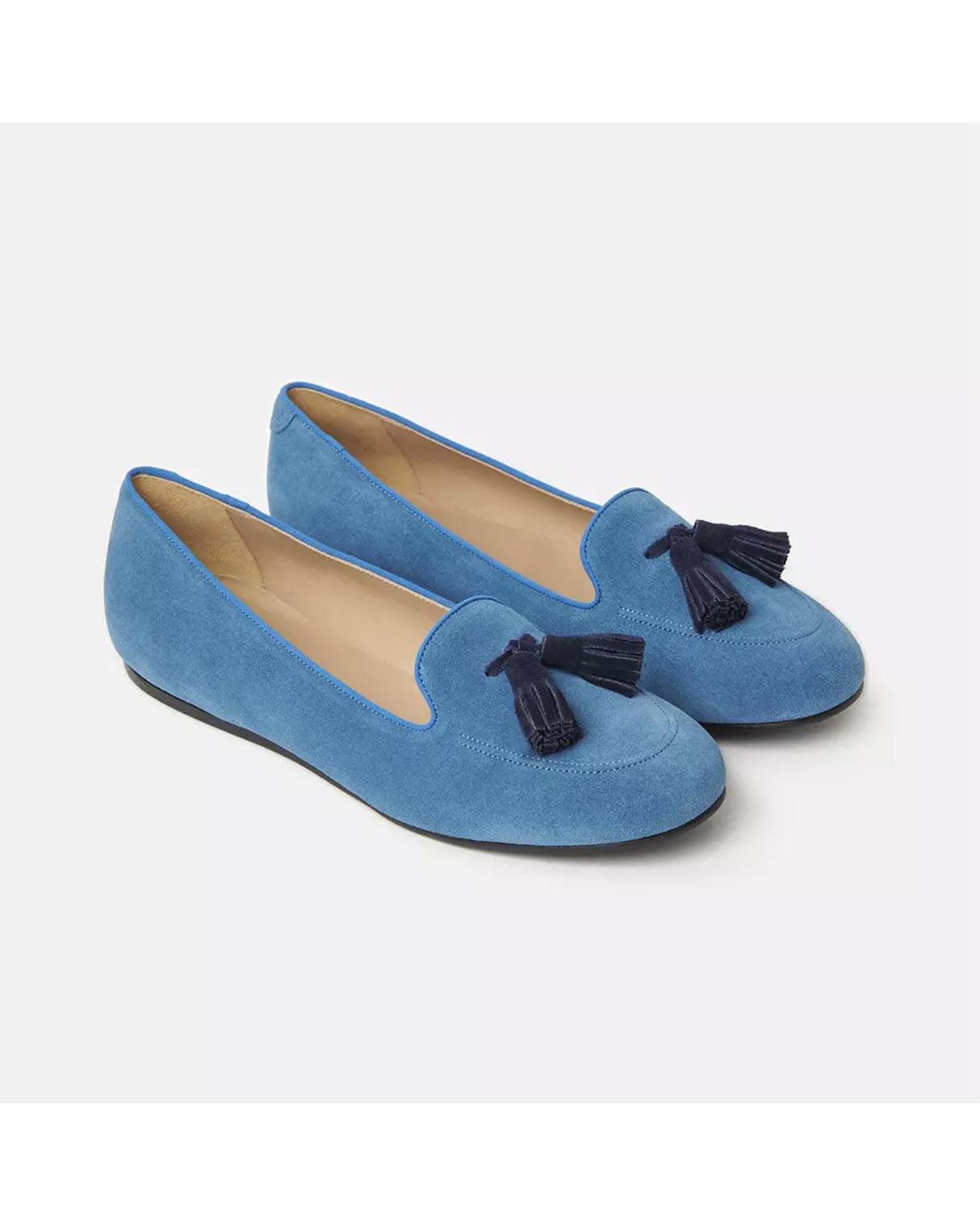 Handmade Light Blue Suede Tassel Moccasins by  38.5 EU Women