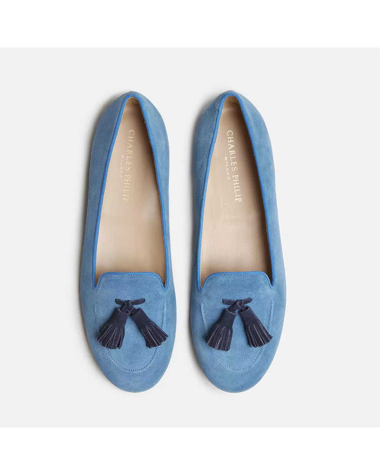 Handmade Light Blue Suede Tassel Moccasins by  38.5 EU Women