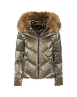 Polyamide Short Down Jacket with Eco-Fur Hood S Women