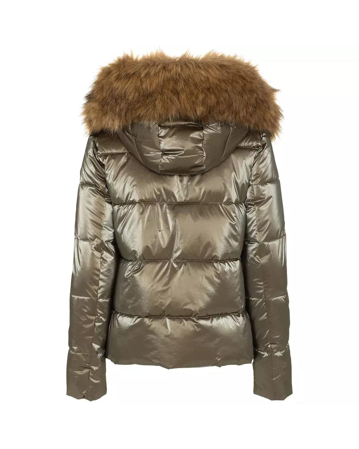 Polyamide Short Down Jacket with Eco-Fur Hood S Women