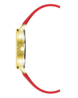 Gold Rhinestone Fashion Watch with Red Leatherette Strap One Size Women